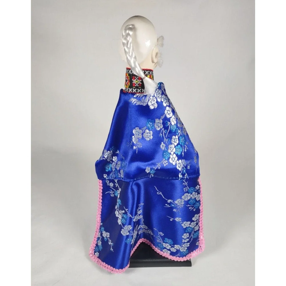 Vintage Hand Glove Puppet Male Figure In Blue With Stand